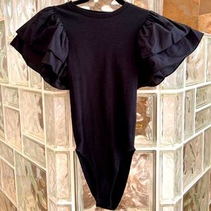 Zara Black snap bottom ruffle shirt